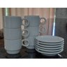 Jogo 6 Xícaras de Café e Chá com Pires - 150ml Empilháveis - Kit Porcelana Branca - 2