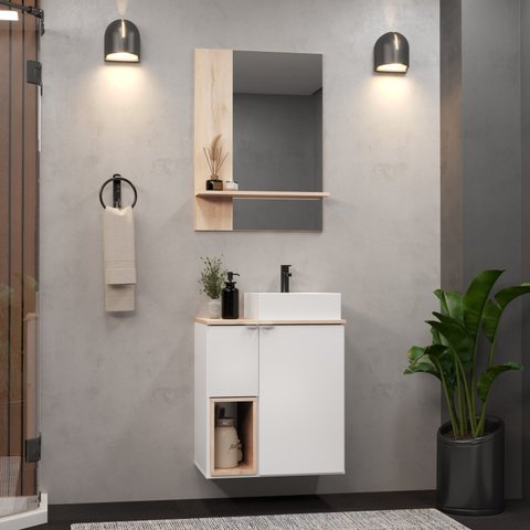 Gabinete Suspenso com Cuba e Espelheira 60cm Lisboa Móveis Bosi