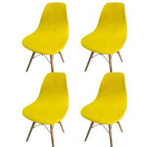 Kit 4 Capa de Cadeira Charles Eames Eiffel Pé Palito Malha Lisa:amarelo