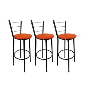 Kit 3 Banqueta Alta Preta Cozinha Gourmet Americana Balcão:laranja
