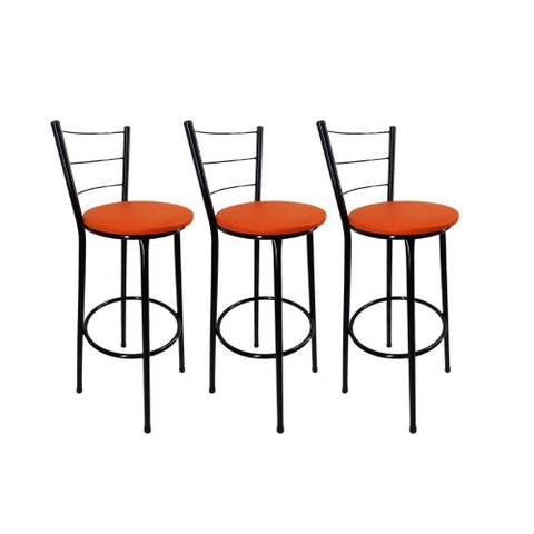 Kit 3 Banqueta Alta Preta Cozinha Gourmet Americana Balcão:laranja