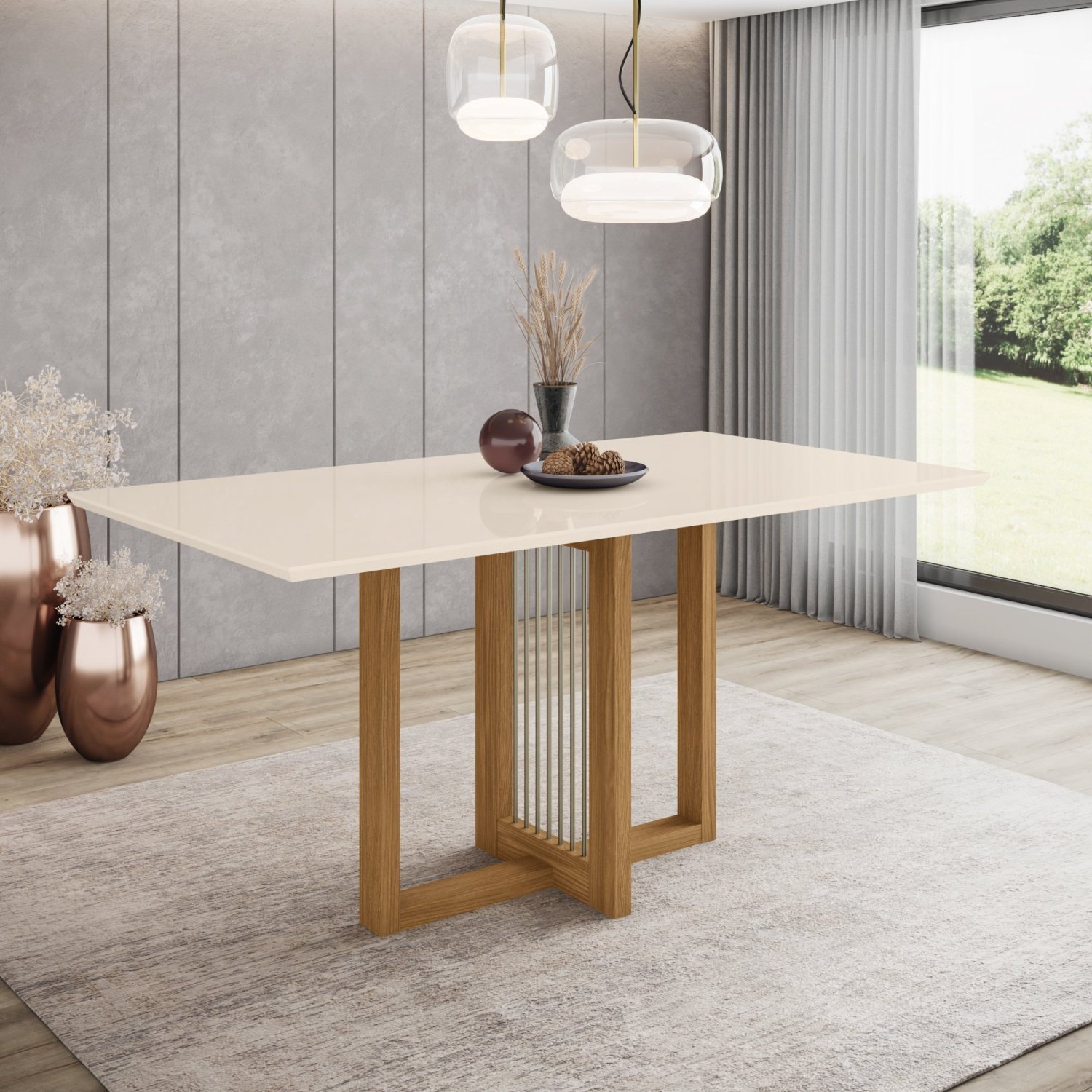 Mesa de Jantar 6 Lugares 160cm Tampo em MDF Canto Reto Natalí - 1