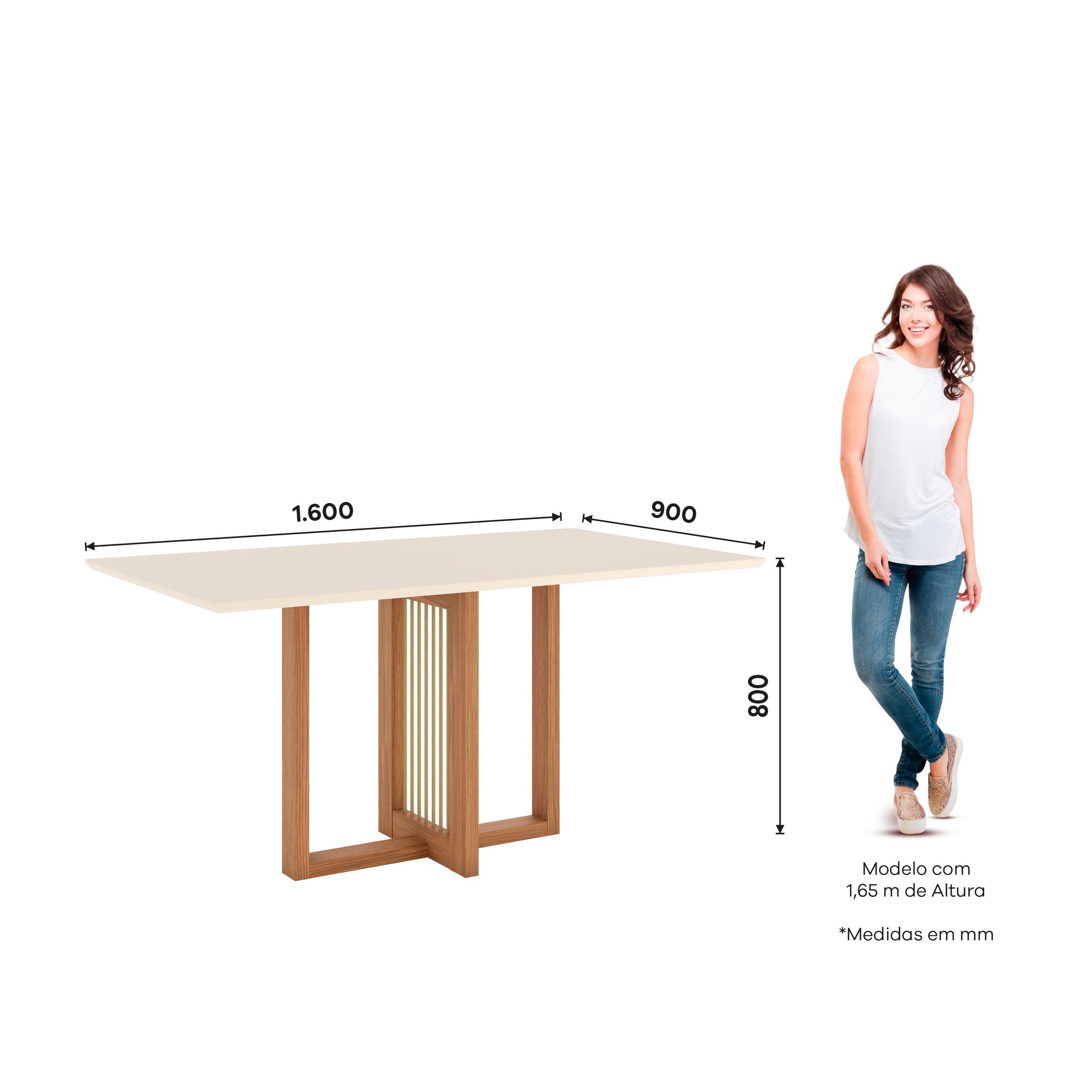 Mesa de Jantar 6 Lugares 160cm Tampo em MDF Canto Reto Natalí - 3