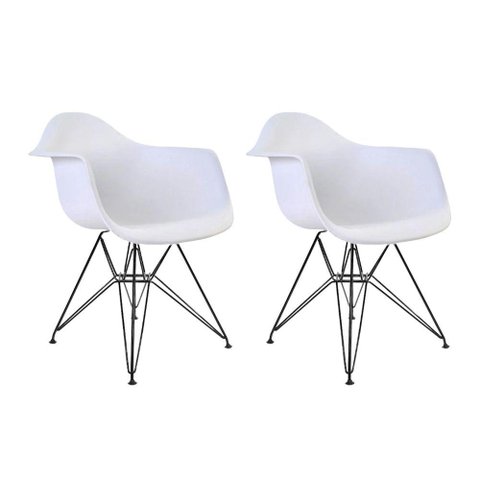 Kit 2 Poltronas Branca com Braço Daw de Ferro Preto Branco