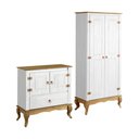 Ver imagem 2 de Kit Quarto Rústico Guarda Roupa e Cômoda Madeira Maciça Branco Garapa 4000 4002 Shop Jm