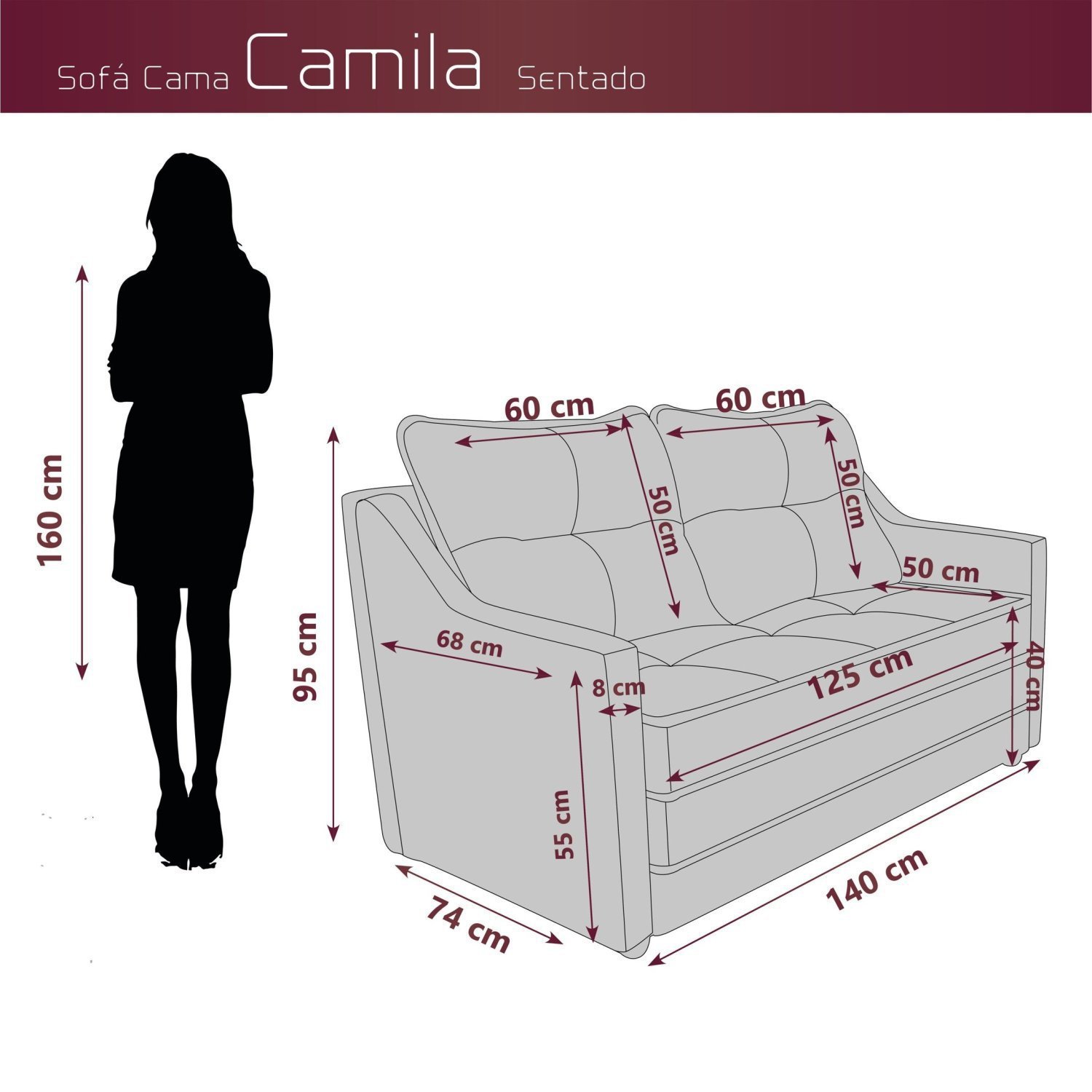 Sofá Cama 2 Lugares Camila Matrix MadeiraMadeira