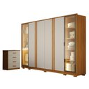 Ver imagem 1 de Guarda Roupa Casal Prime 6 Portas com Led com Cômoda Rubi 4 Gavetas Cinamomo Off White – Leifer