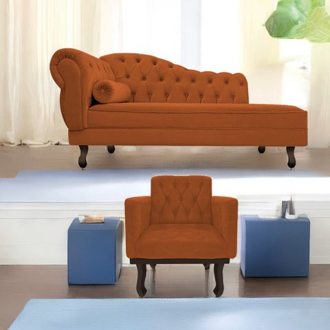 Kit Diva Recamier Diana 185cm Lado Direito e 01 Poltrona Classic Suede - Doce Sonho Móveis RECAMIER 