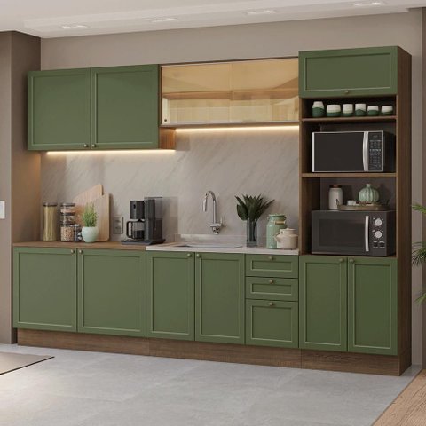 Armário de Cozinha Completa 310 Cm Vik Madesa 01 Rustic/verde