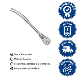 Bomba de Chimarrão Tramontina Ilex em Aço Inox sem Rosca 19cm Pico de Loro 61772100 - 2