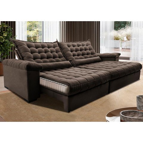 Sofá Retrátil e Reclinável 2,75m Molas Ensacadas Cama inBox Big Space com Bordado 3D Velusoft