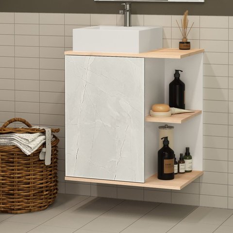 Gabinete para Banheiro sem Cuba 60cm Báltico Branco/Cristal/Faia