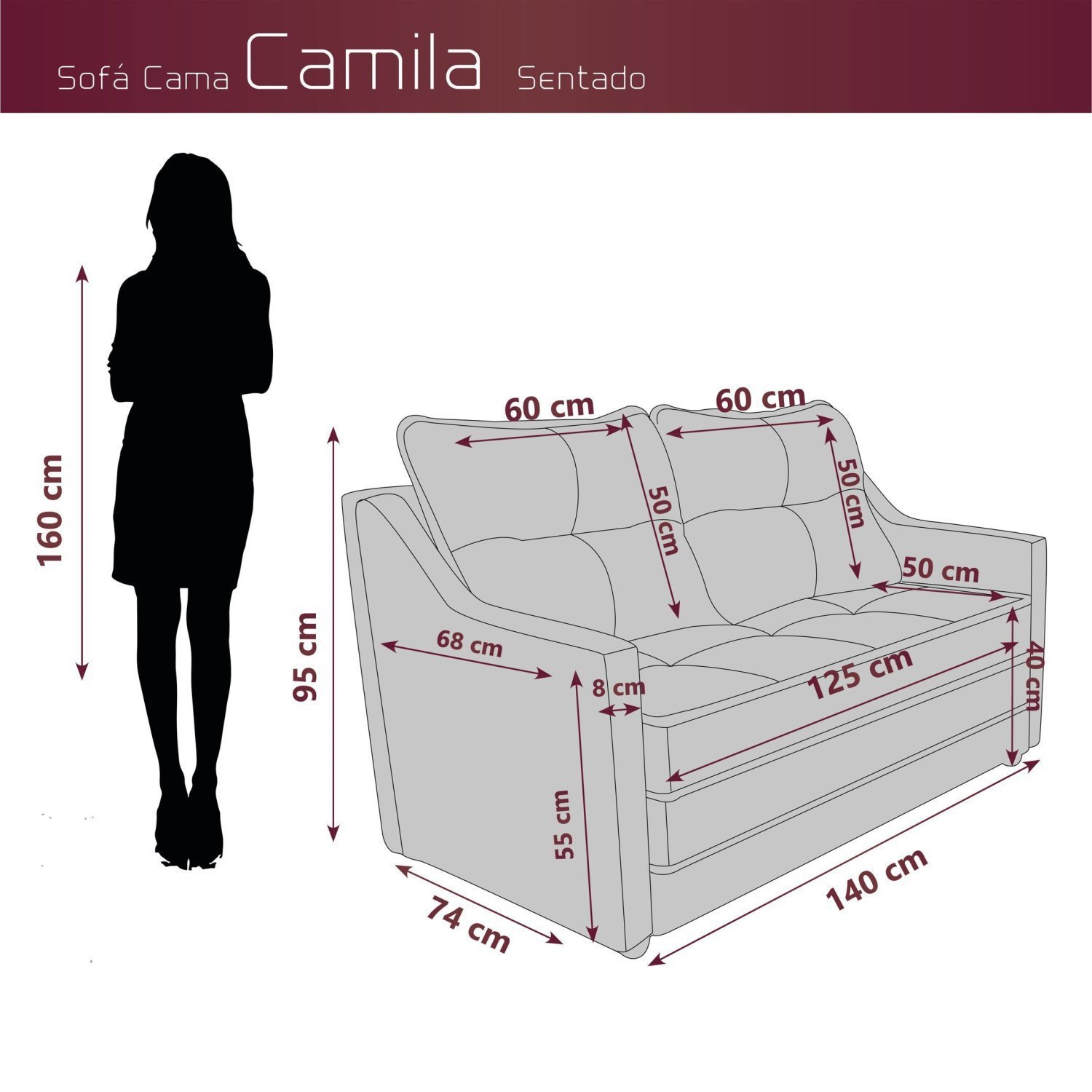 Sofá Cama 2 Lugares Camila Matrix - 2