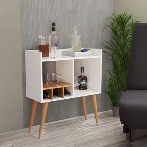 Aparador Retrô Porta Bebidas e Decoração Sala de Estar Branco