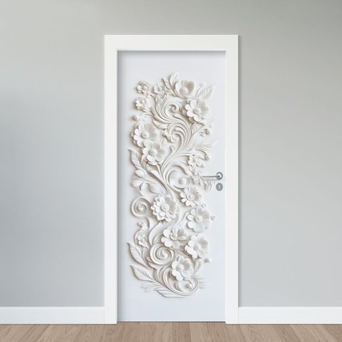 Adesivo de Porta - Relevo Floral Branco