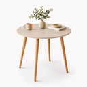 Ver imagem 2 de Mesa Jantar Sofia Redonda 80cm Linho Fendi 18mm Pés de Madeira Natural Marin
