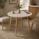 Ver imagem 3 de Mesa Jantar Sofia Redonda 80cm Linho Fendi 18mm Pés de Madeira Natural Marin