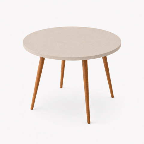 Mesa Jantar Sofia Redonda 80cm Linho Fendi 18mm Pés de Madeira Natural Marin