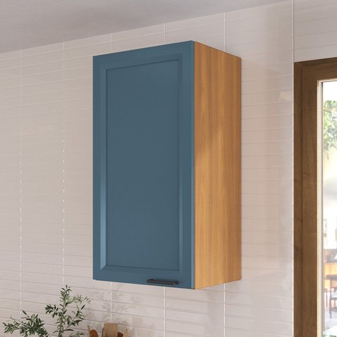 Armário Aéreo 1 Porta 41cm Soho CabeCasa MadeiraOriginals Freijó/Azul