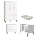 Ver imagem 1 de Quarto de Bebê 3 Portas e Cômoda Gaveteiro Theo Branco Pés Amadeirados com Colchão Gazin ?