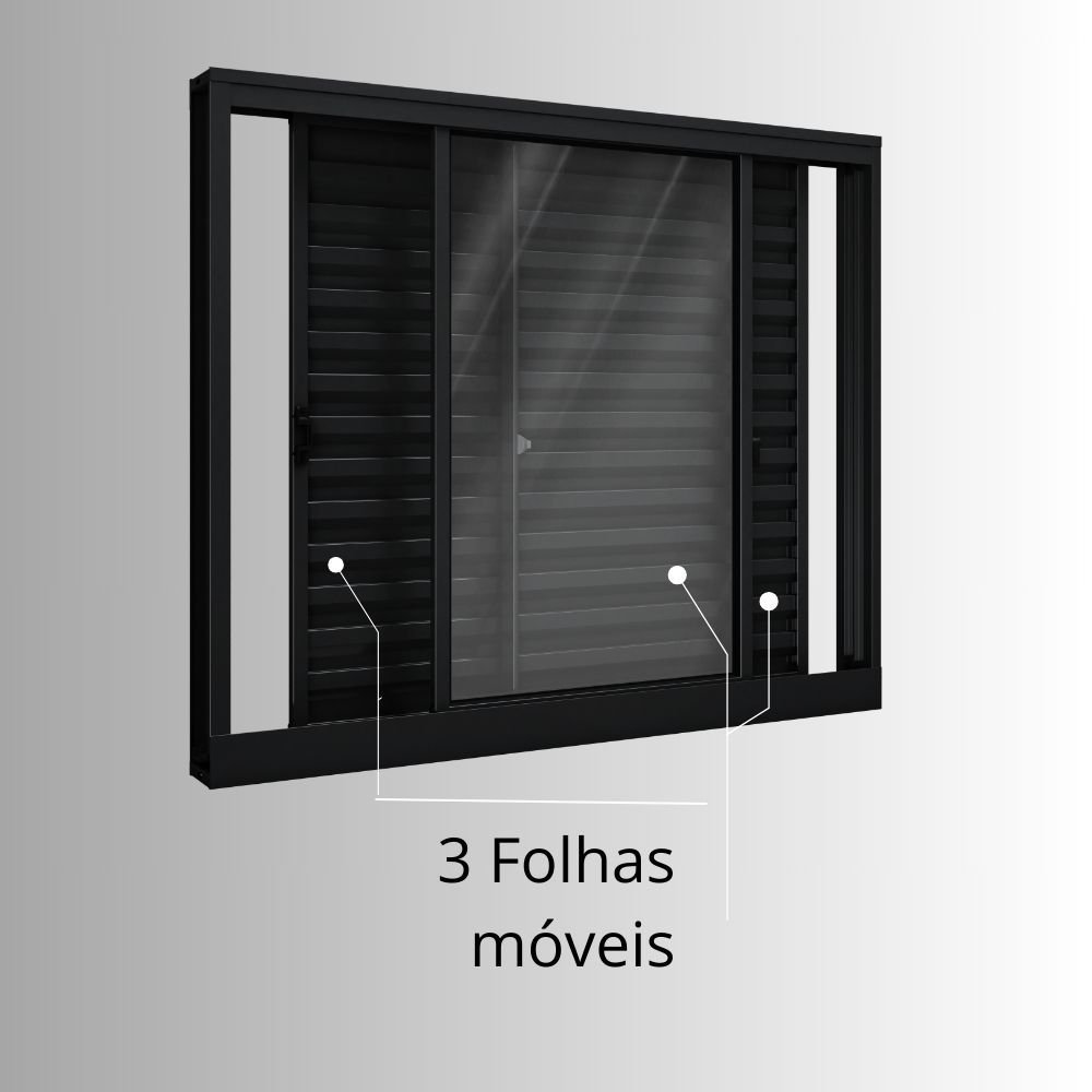 Janela de Alumínio Veneziana de Correr Lateral 3 Folhas Móveis 100x150cm Riobras - 4
