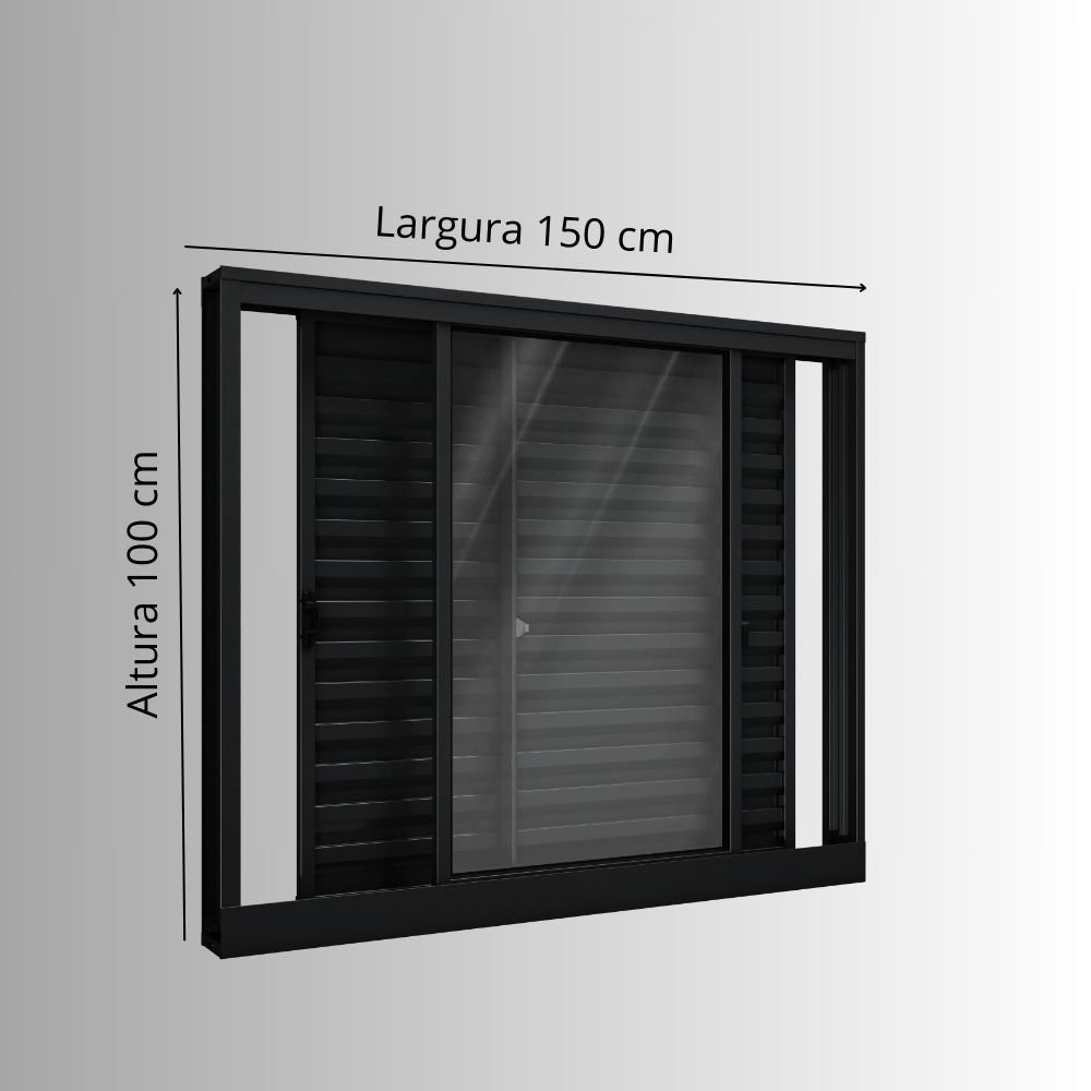 Janela de Alumínio Veneziana de Correr Lateral 3 Folhas Móveis 100x150cm Riobras - 2