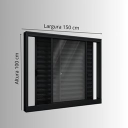 Janela de Alumínio Veneziana de Correr Lateral 3 Folhas Móveis 100x150cm Riobras - 2