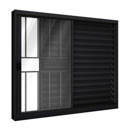 Janela de Alumínio Veneziana de Correr Lateral com Grade 3 Folhas 100x100cm Riobras Preto - 1 Janela de Alumínio Veneziana de Correr Lateral com Grade 3 Folhas 100x100cm Riobras Preto - 1
