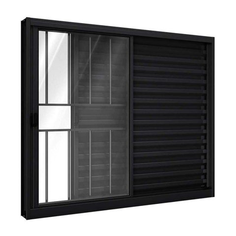 Janela de Alumínio Veneziana de Correr Lateral com Grade 3 Folhas 100x120cm Riobras Preto
