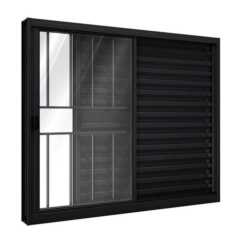 Janela Veneziana de Correr 3 Folhas com Grade Alumínio Preto 100x150cm Riobras Alumínio