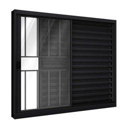 Janela Veneziana de Correr 3 Folhas com Grade Alumínio Preto 100x150cm Riobras Alumínio - 1