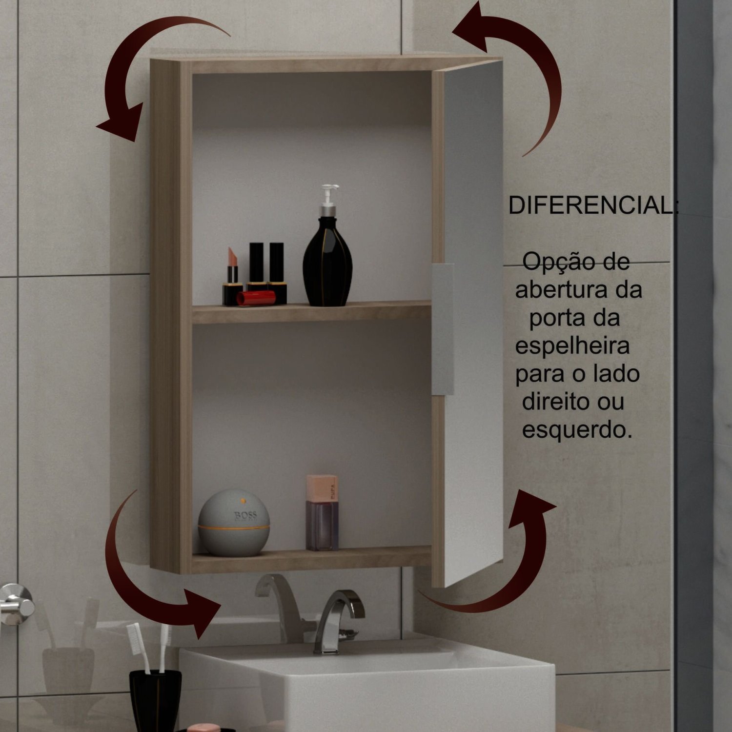Gabinete Banheiro 60cm com Cuba Sobrepor e Espelheira Rubi Gabinetes Joia - 4