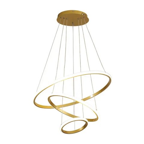 Pendente 3 Anéis Inverse Dourado 60cm Led 58W Bivolt PARIS LUZ