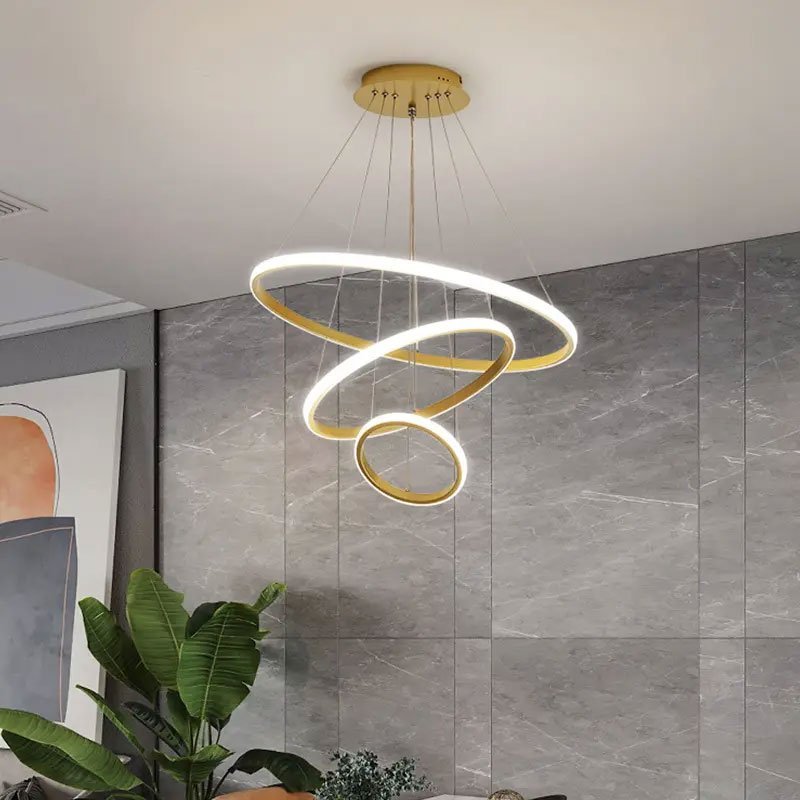 Pendente 3 Anéis Inverse Dourado 60cm Led 58W Bivolt PARIS LUZ - 2