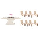 Ver imagem 1 de Sala de Jantar Completa Zafira C/ Tampo Madeirado C/ Vidro Curvo 200x10cm e 8 Cadeiras Lia Off White