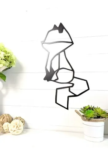 Painel Decorativo Raposa geometrico mdf preto 59cm - 1