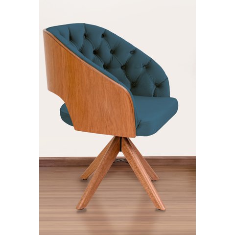 Poltrona Decorativa Mari Laminada Pé Giratório de Madeira Capitonê Cor:azul Marinho