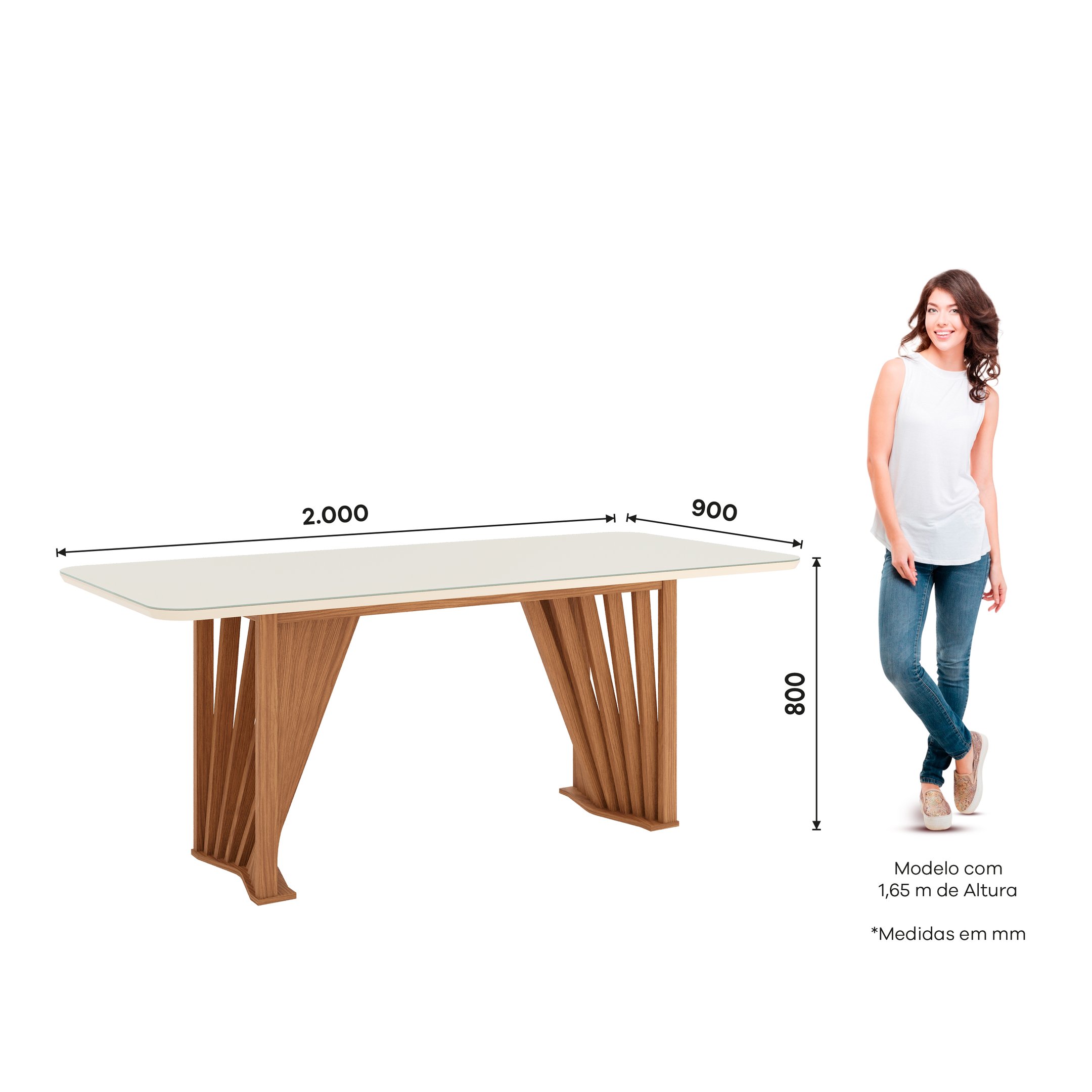 Mesa de Jantar 8 Lugares 200cm Tampo MDF com Vidro Canto Arredondado Adriana - 3