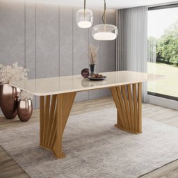 Mesa de Jantar 8 Lugares 200cm Tampo MDF com Vidro Canto Arredondado Adriana - 1