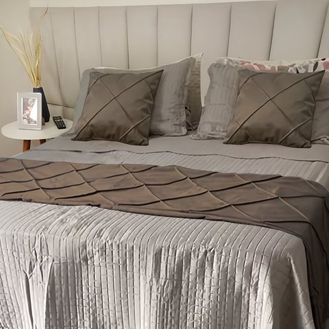 Peseira Drapeada Veludo Luxo 1,60x0,50m Dupla Face Cama Solteiro Marrom Camurça