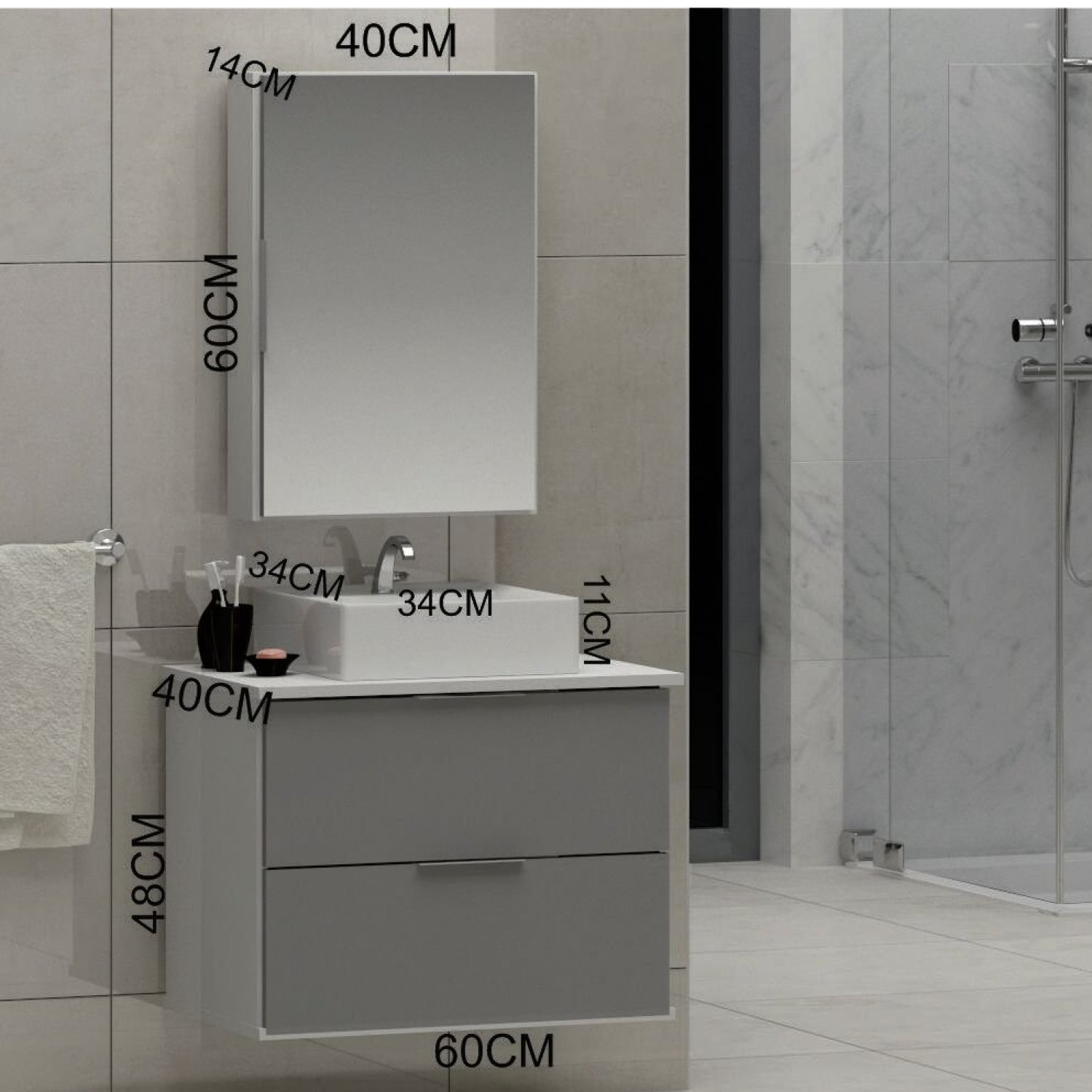 Gabinete Banheiro 60cm com Cuba Sobrepor e Espelheira Rubi Gabinetes Joia - 3