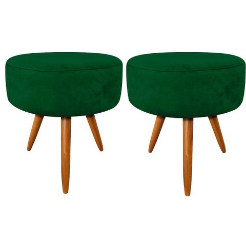 Kit 02 Puffs Redondo Suede Verde Pés Palito