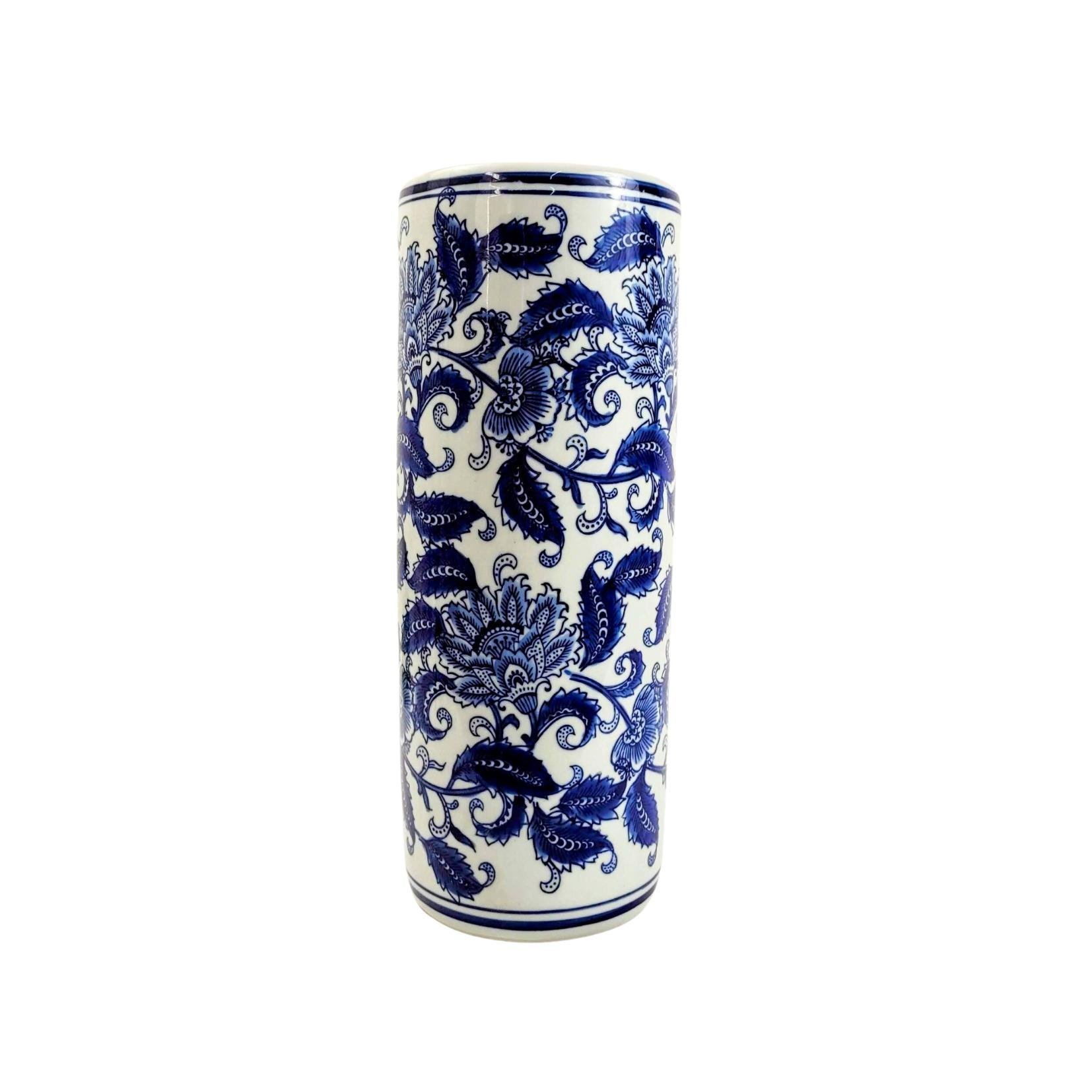 Vaso Porta Guarda Chuva Decorativo Azul e Branco 40x15cm M