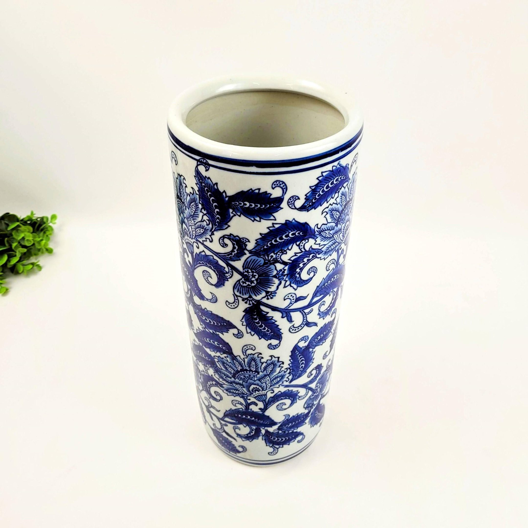 Vaso Porta Guarda Chuva Decorativo Azul e Branco 40x15cm M - 5