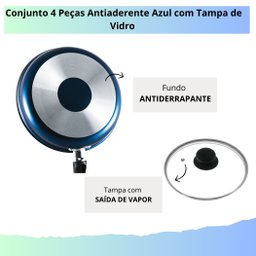 Jogo de Panelas Antiaderente 4 Peças Azul Tampa de Vidro - 5