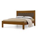 Ver imagem 1 de Cama de Casal de Madeira e Castanho Viena com Cabeceira Estofada Veludo Marrom