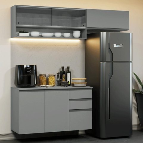 Armário de Cozinha Compacta Suspenso 200cm Nice Madesa Xa12 Cinza