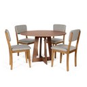 Ver imagem 1 de Mesa de Jantar Redonda Montreal Noronha com 4 Cadeiras Estofadas Ella Cinza Claro