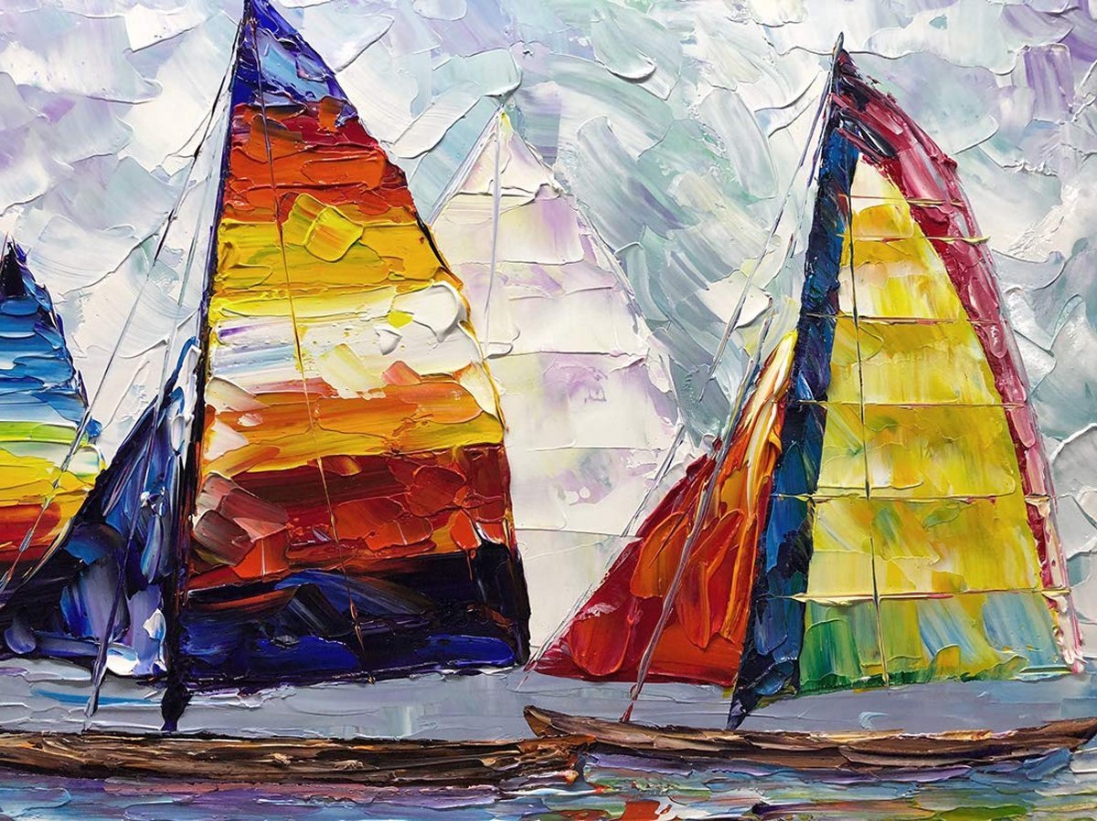 Quadro Pintura Tela artista barco vela óleo colorido 5230: 70cm (A) x 140cm (L) - 3