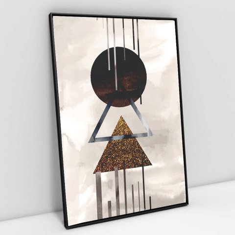 Quadro Decorativo em Canvas Abstrato Geométrico - Moldura Preta - 60 x 40cm